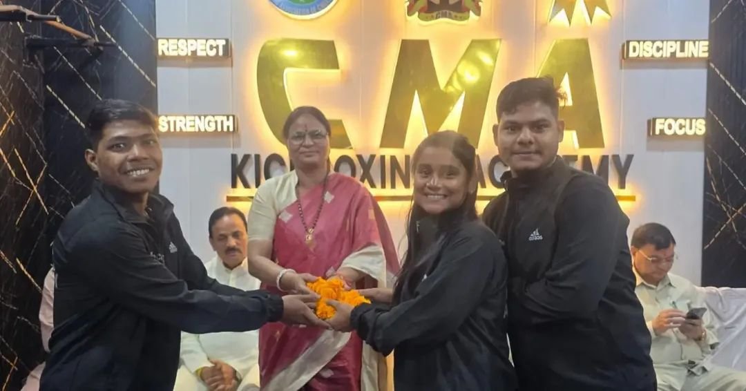 Athletes felicitated with flowers at CMA Kickboxing Academy